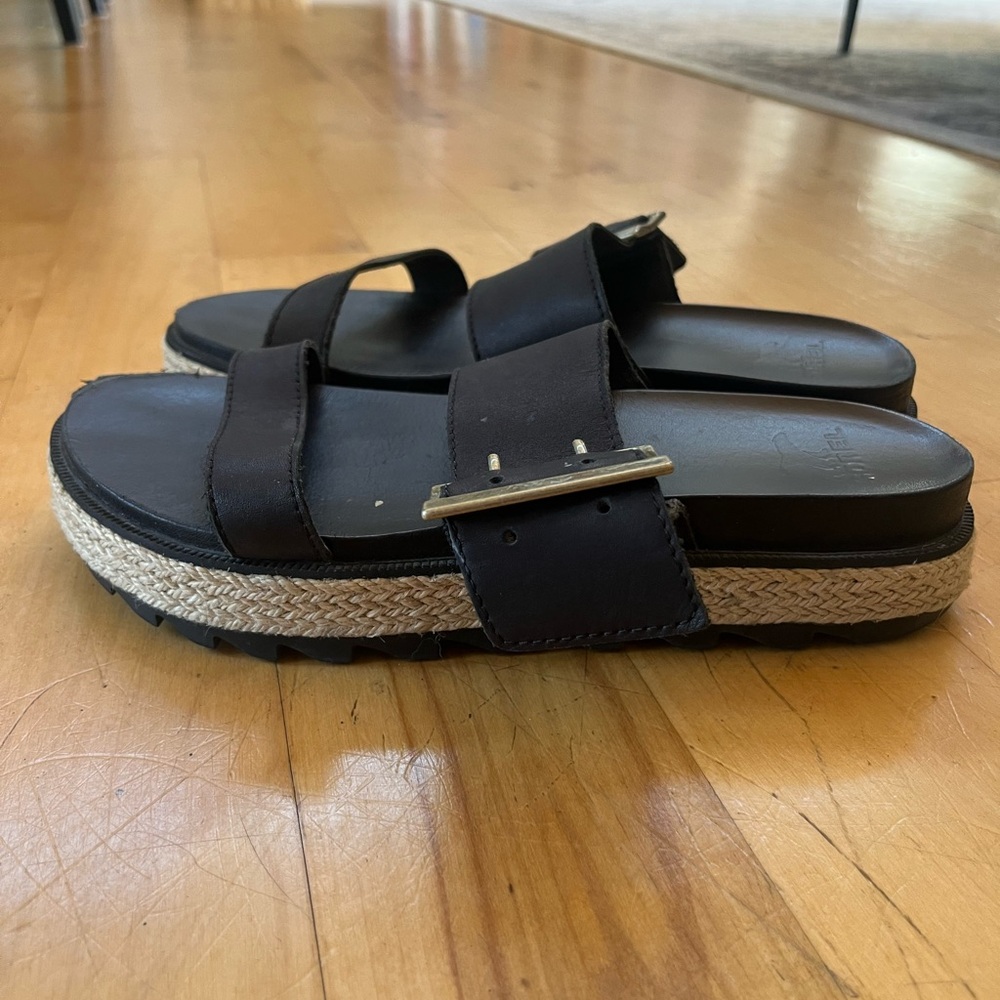 Sorel Black Sandals with Espadrille Sole
